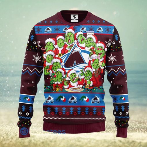 Men And Women Christmas Gift NHL Colorado Avalanche Cute 12 Grinch Face Xmas Day 3D Ugly Christmas Sweater
