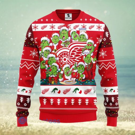 Men And Women Christmas Gift NHL Detroit Red Wings Cute 12 Grinch Face Xmas Day 3D Ugly Christmas Sweater