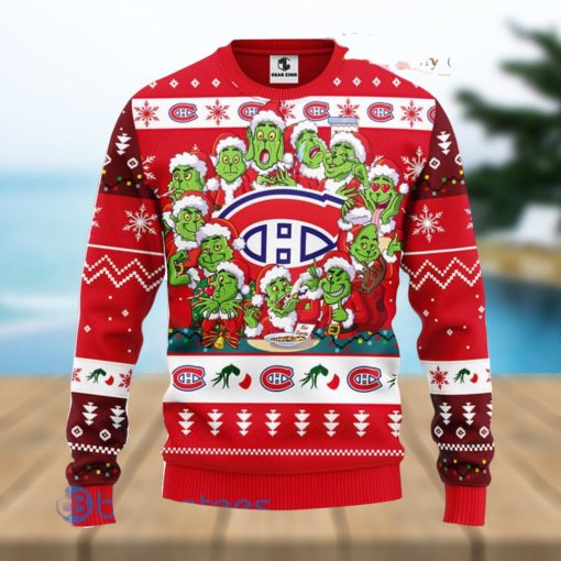 Men And Women Christmas Gift NHL Montreal Canadians Cute 12 Grinch Face Xmas Day 3D Ugly Christmas Sweater