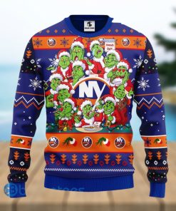 Men And Women Christmas Gift NHL New York Islanders Cute 12 Grinch Face Xmas Day 3D Ugly Christmas Sweater