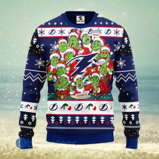 Men And Women Christmas Gift NHL Tampa Bay Lightning Cute 12 Grinch Face Xmas Day 3D Ugly Christmas Sweater