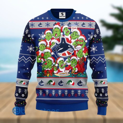 Men And Women Christmas Gift NHL Vancouver Canucks Cute 12 Grinch Face Xmas Day 3D Ugly Christmas Sweater