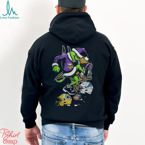 Merch The Grinch Minnesota Vikings Stomp On Nfl Teams Christmas Tee Shirt