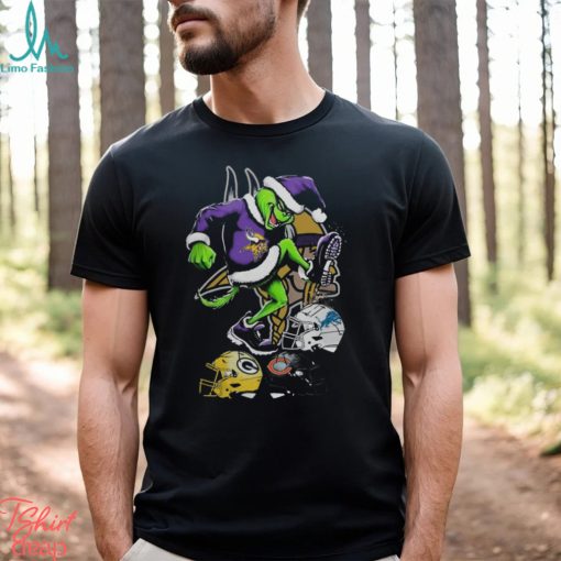 Merch The Grinch Minnesota Vikings Stomp On Nfl Teams Christmas Tee Shirt