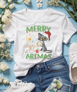 Merry Artmas Cat Painting Christmas Shirt