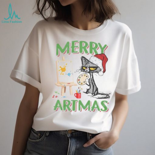 Merry Artmas Cat Painting Christmas Shirt