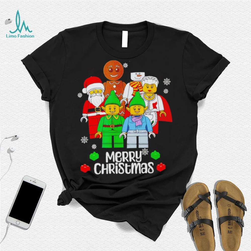 Merry Christmas Building Bricks Santa Elf Snowman Figures T Shirt Merry Christmas Building Bricks Santa Elf Snowman Figures T Shirt