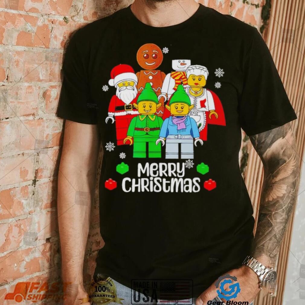 Merry Christmas Building Bricks Santa Elf Snowman Figures T Shirt Merry Christmas Building Bricks Santa Elf Snowman Figures T Shirt
