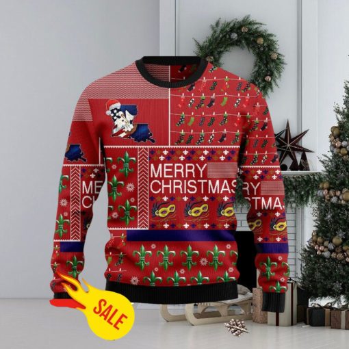 Merry Christmas Louisiana State Symbols USA Christmas Ugly Sweater 3D