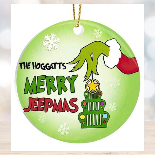 Merry Jeepmas With Grinch Hand Holding Ornament Family Christmas Tree
