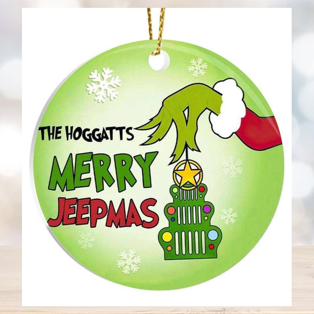 Merry Jeepmas With Grinch Hand Holding Ornament Family Christmas Tree Merry Jeepmas With Grinch Hand Holding Ornament Family Christmas Tree