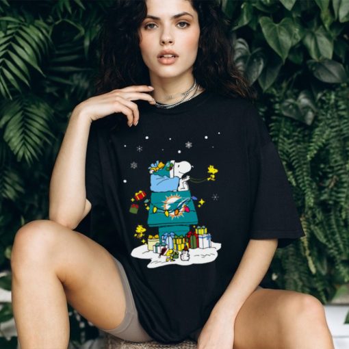 Miami Dolphins Santa Snoopy Wish You A Merry Christmas Shirt