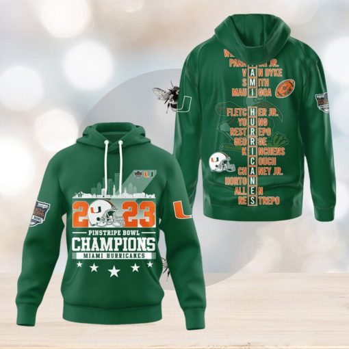 Miami Hurricanes 2023 Pinstripe Bowl Champions Hoodie T Shirt