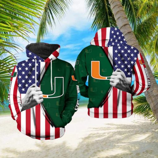 Miami Hurricanes NCAA US Flag 3D Printed Hoodie Ver