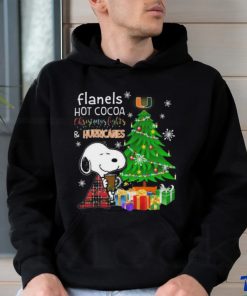 Miami Hurricanes Snoopy Flanels Hot Cocoa Christmas Lights Tree shirt