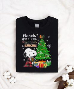 Miami Hurricanes Snoopy Flanels Hot Cocoa Christmas Lights Tree shirt