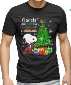 Miami Hurricanes Snoopy Flanels Hot Cocoa Christmas Lights Tree shirt