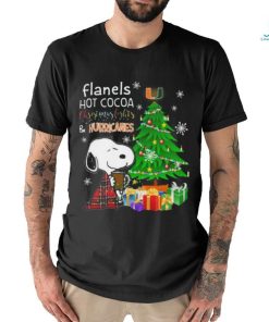 Miami Hurricanes Snoopy Flanels Hot Cocoa Christmas Lights Tree shirt
