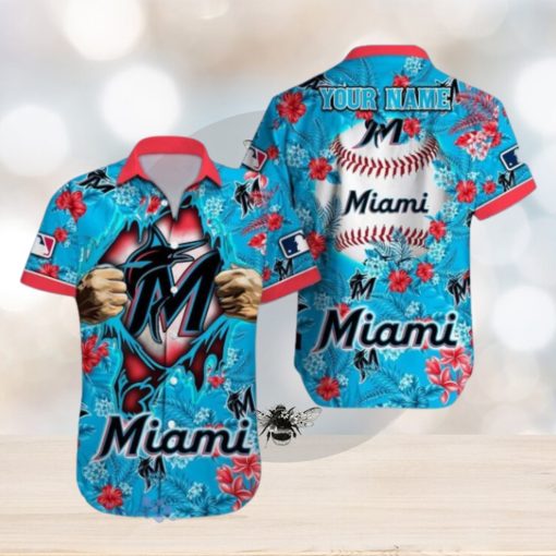 Miami Marlins MLB All Over printed 3D Hawaiian Shirt Custom Name