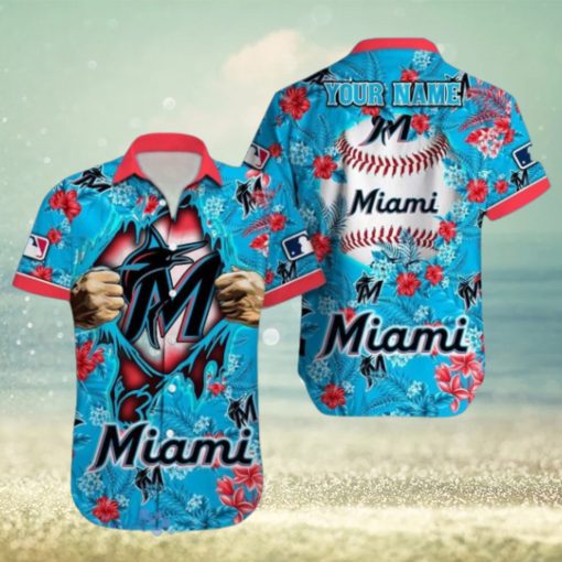 Miami Marlins MLB All Over printed 3D Hawaiian Shirt Custom Name