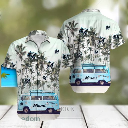 Miami Marlins MLB Bus Coconut Beach Lover Gift Aloha Hawaiian Shirt