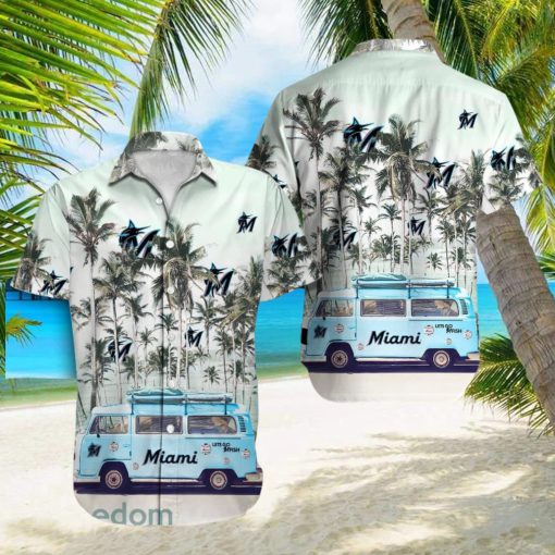 Miami Marlins MLB Bus Coconut Beach Lover Gift Aloha Hawaiian Shirt