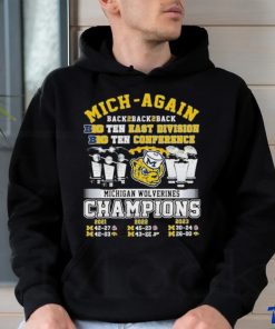 Mich Again Back To Back To Back Big Ten East Division Michigan Wolverines shirt, hoodie, sweater, long sleeve and tank top Mich Again Back To Back To Back Big Ten East Division Michigan Wolverines shirt
