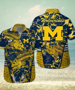 Michigan Wolverines Fishing Short Sleeve Button Up Tropical Hawaiian Shirt