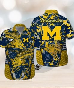 Michigan Wolverines Fishing Short Sleeve Button Up Tropical Hawaiian Shirt