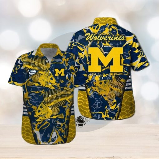 Michigan Wolverines Fishing Short Sleeve Button Up Tropical Hawaiian Shirt