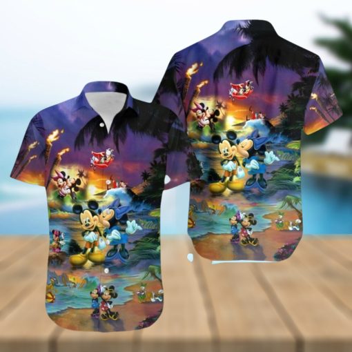 Mickey And Minnie Mouse Sunset Beach Disney Full Printing Hawaiian Shirt