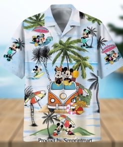 Mickey And Minnie Summer Car Trip Full Printing Hawaiian Shirt