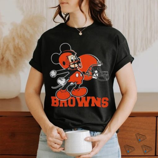 Mickey Mouse Cartoon Nfl Cleveland Browns Football Player Helmet Logo Shirts