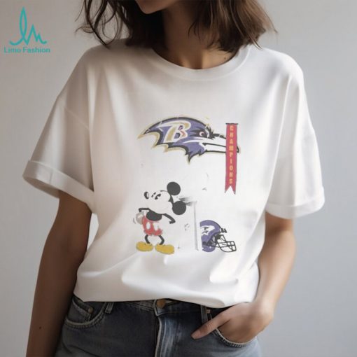 Mickey Mouse NFL Baltimore Ravens Football Super Bowl Champions Helmet Logo Shirt