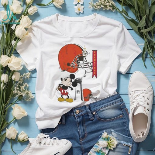Mickey Mouse NFL Cleveland Browns Football Super Bowl Champions Helmet Logo Shirt