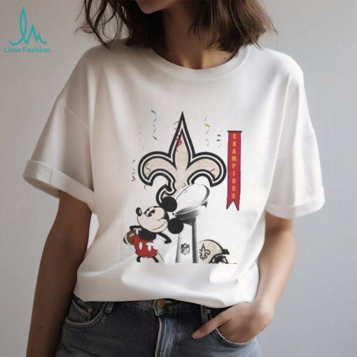 Mickey Mouse Nfl New Orleans Saints Football Super Bowl Champions Helmet Logo Shirt