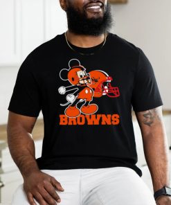 Mickey Mouse cartoon NFL Cleveland Browns football player helmet logo shirt