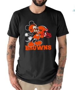 Mickey Mouse cartoon NFL Cleveland Browns football player helmet logo shirt