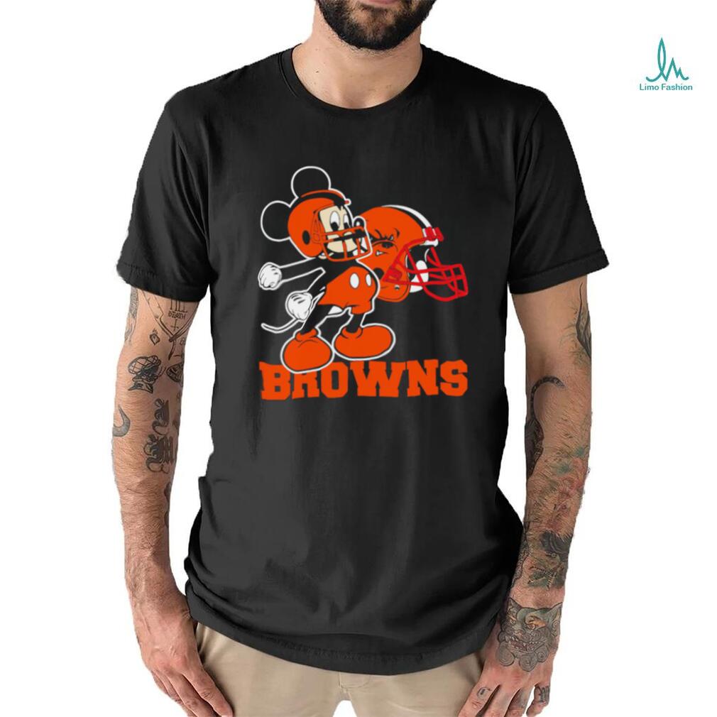 Mickey Mouse cartoon NFL Cleveland Browns football player helmet logo shirt Mickey Mouse cartoon NFL Cleveland Browns football player helmet logo shirt
