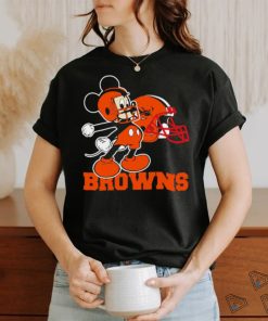 Mickey Mouse cartoon NFL Cleveland Browns football player helmet logo shirt