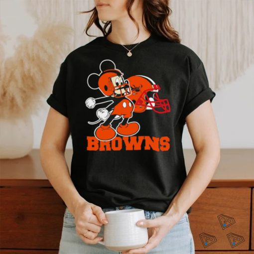 Mickey Mouse cartoon NFL Cleveland Browns football player helmet logo shirt