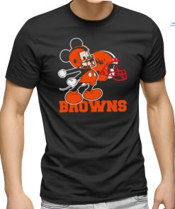 Mickey Mouse cartoon NFL Cleveland Browns football player helmet logo shirt