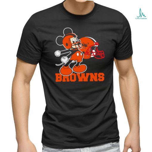 Mickey Mouse cartoon NFL Cleveland Browns football player helmet logo shirt