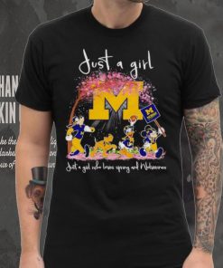 Mickey and friends just a girl who loves spring and Michigan Wolverines shirt