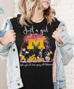 Mickey and friends just a girl who loves spring and Michigan Wolverines shirt