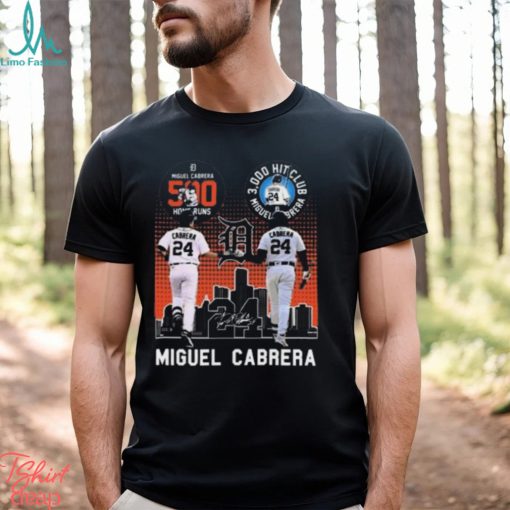 Miguel Cabrera Detroit Tigers 500 Home Runs 3000 Hit Club Miguel Barrera Signatures T Shirt+