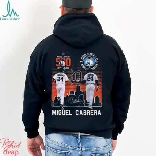 Miguel Cabrera Detroit Tigers 500 Home Runs 3000 Hit Club Miguel Barrera Signatures T Shirt+