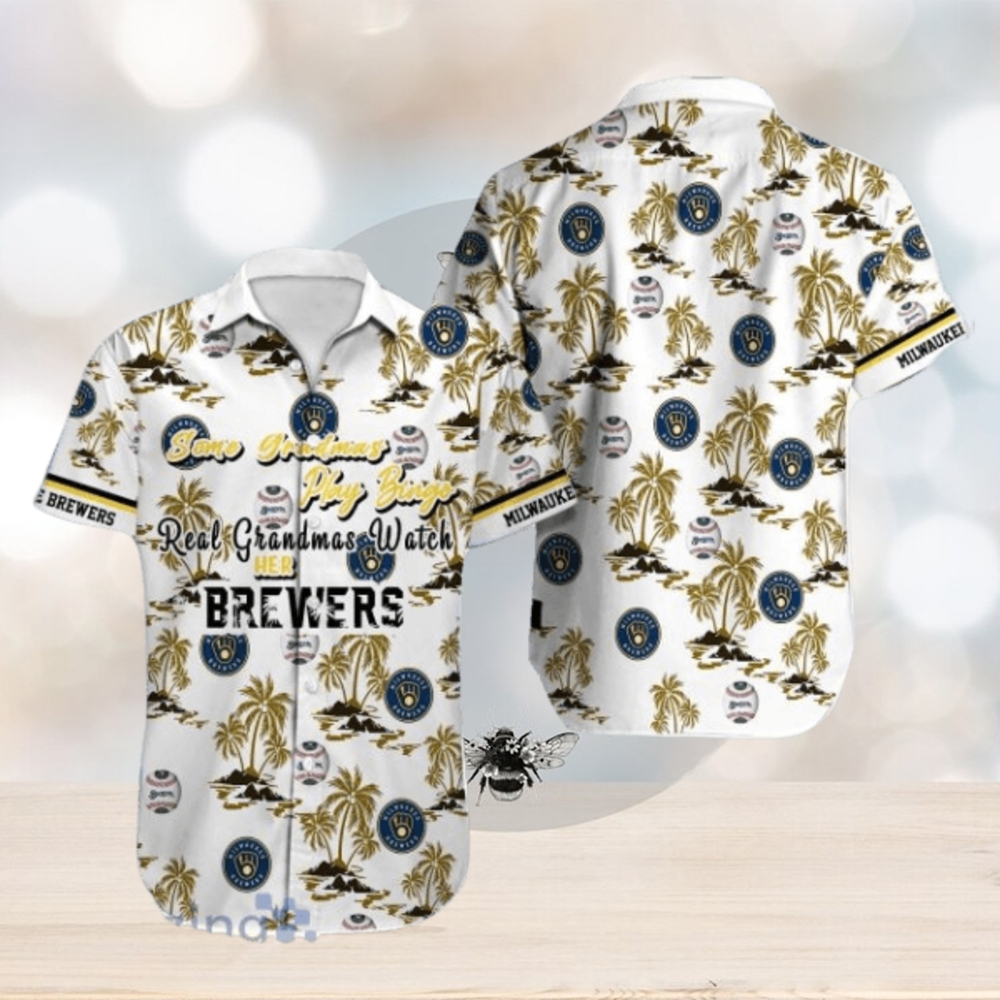 Milwaukee Brewers MLB Coconut Pattern White Hawaiian Shirt Milwaukee Brewers MLB Coconut Pattern White Hawaiian Shirt