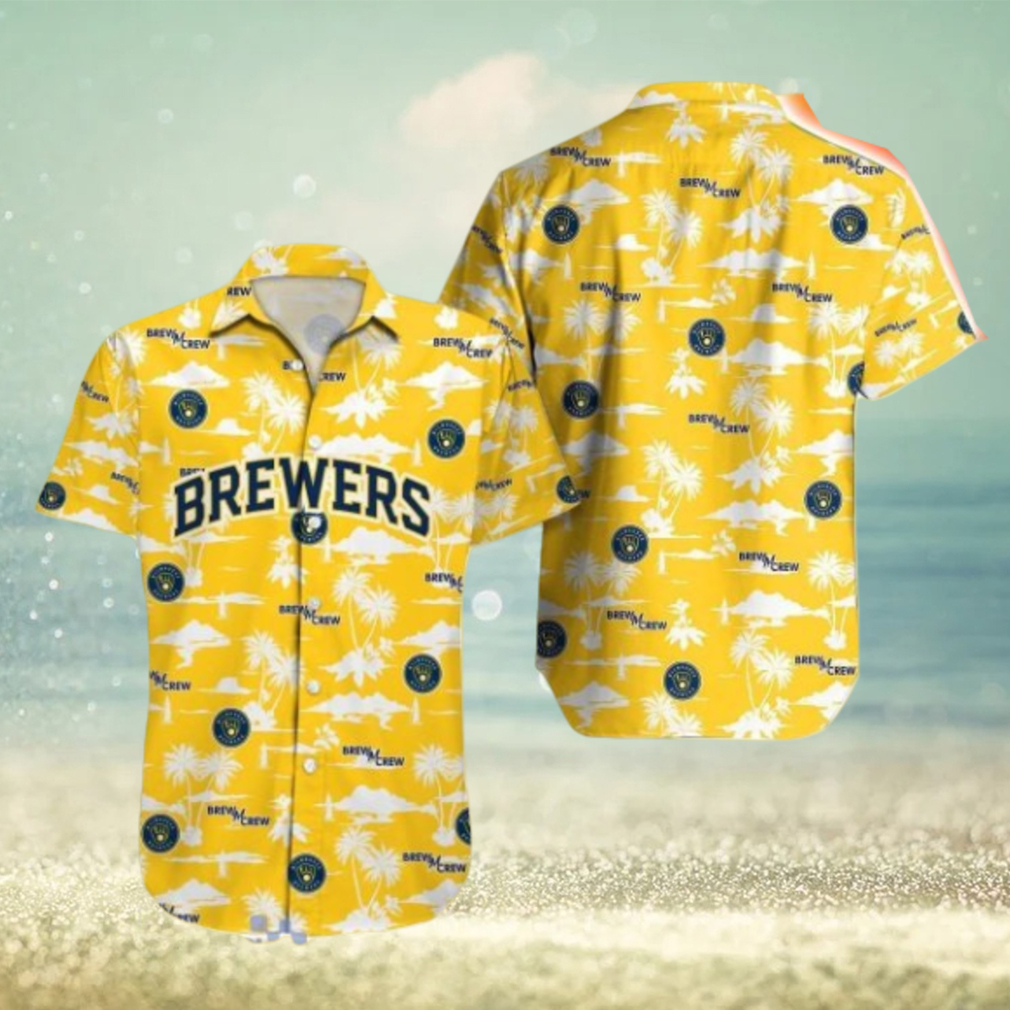 Milwaukee Brewers MLB Coconut Pattern Yellow Hawaiian Shirt Milwaukee Brewers MLB Coconut Pattern Yellow Hawaiian Shirt