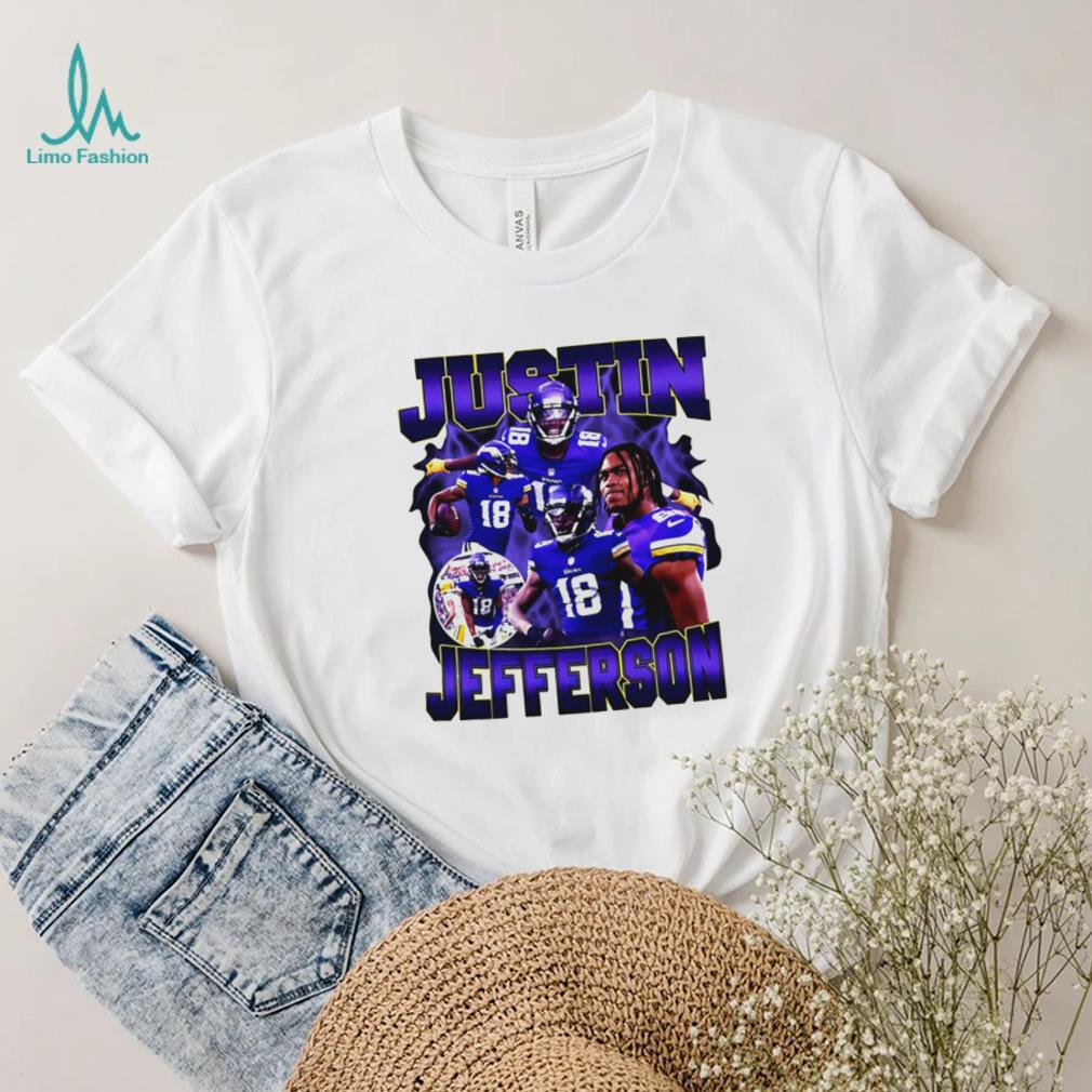 Minnesota Vikings football Justin Jefferson player pose retro shirt Minnesota Vikings football Justin Jefferson player pose retro shirt